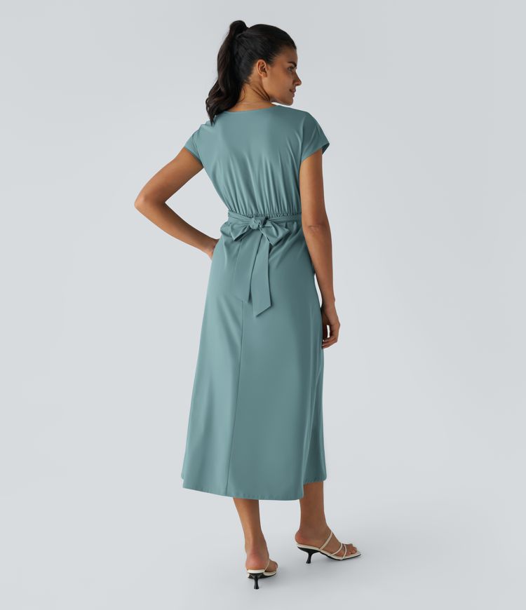 Wilhelmine – Elegancka Sukienka Kopertowa z Wysokim Stanem