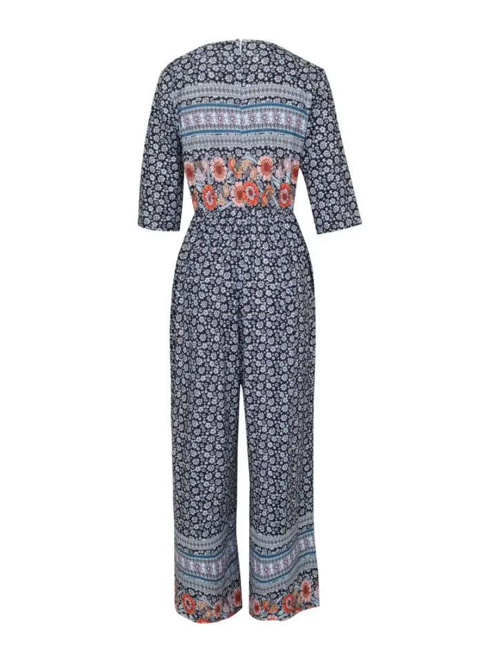 Nerina – Kombinezon w Stylu Vintage Boho z Kwiatowym Nadrukiem