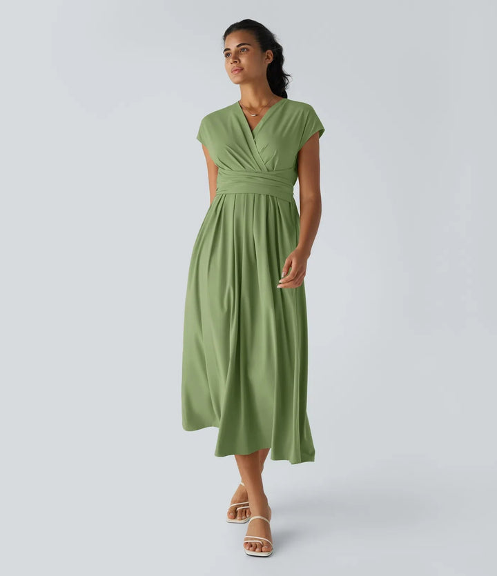 Wilhelmine – Elegancka Sukienka Kopertowa z Wysokim Stanem