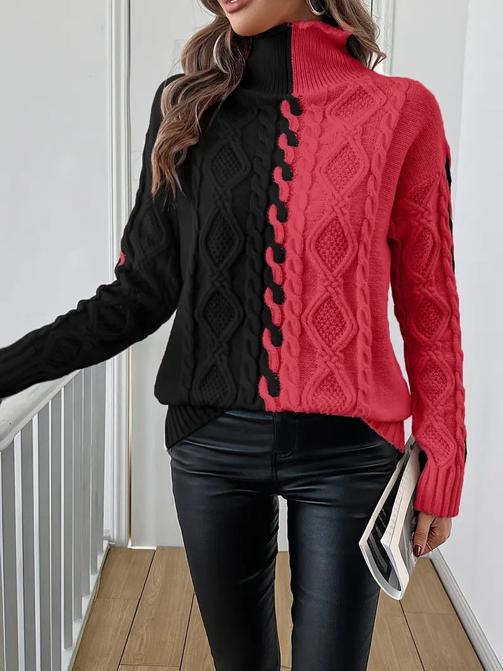 Leovia – Elegancki Sweter w Paski z Wysokim Kołnierzem
