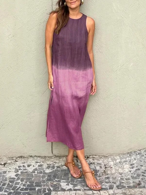 Melisa – Sukienka z Bawełny i lnu z Okrągłym Dekoltem