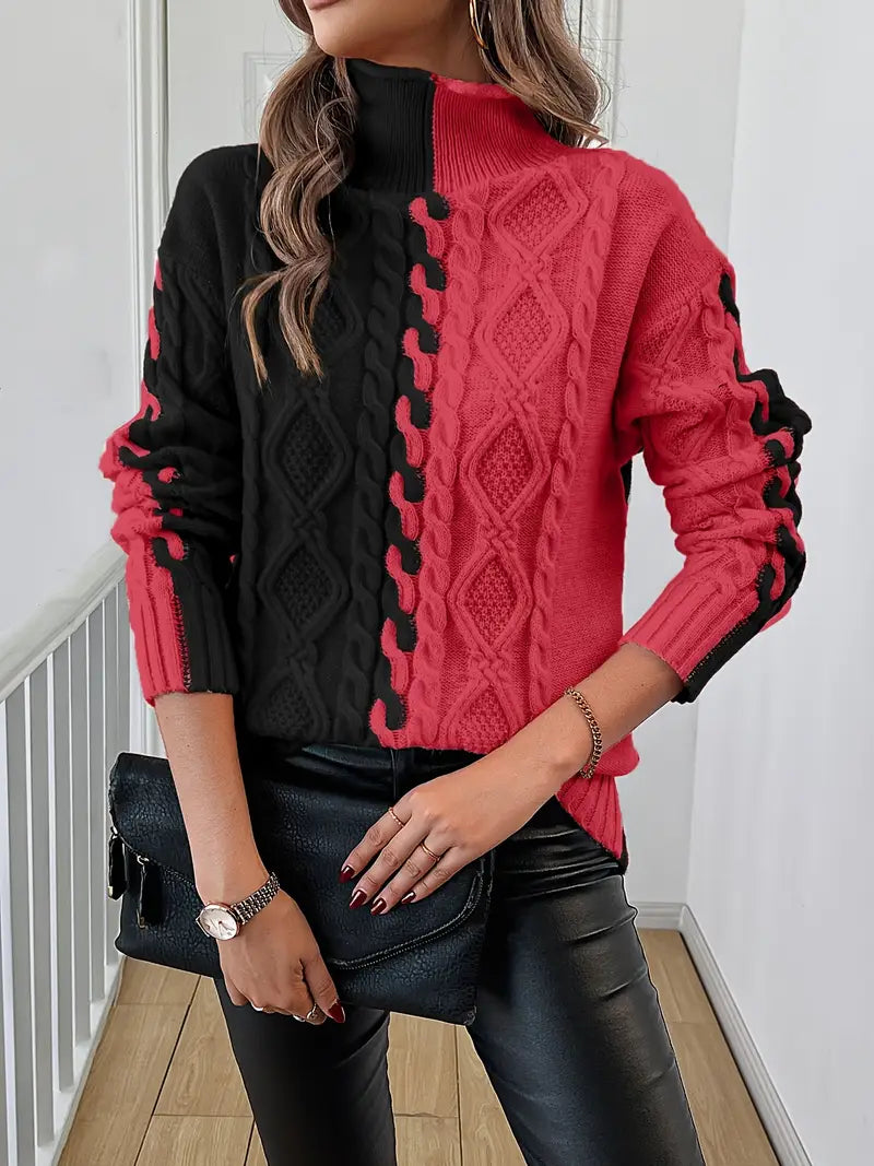 Leovia – Elegancki Sweter w Paski z Wysokim Kołnierzem