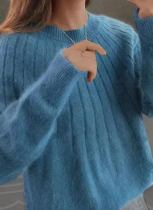 Shereen - Puszysty Sweter z Okrągłym Dekoltem