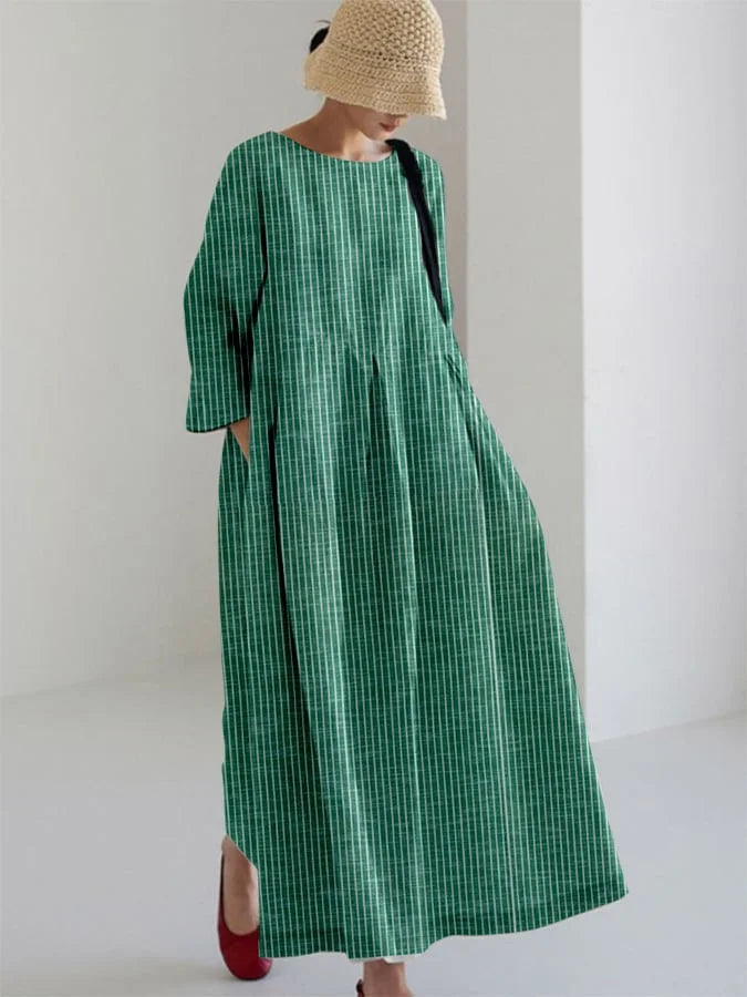 Olivia – Sukienka Vintage w Paski o Luźnym Kroju