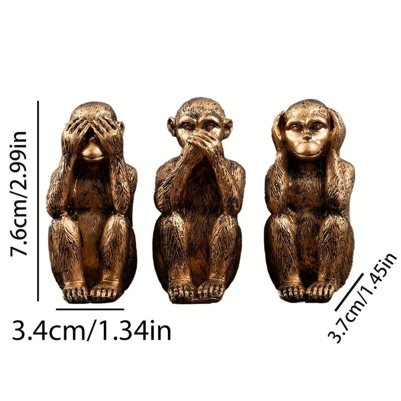 WiseChimp - Zestaw 3 Ozdobnych Rzeźb Małp z Zywicy