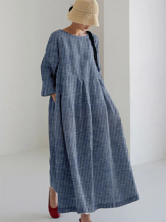 Olivia – Sukienka Vintage w Paski o Luźnym Kroju