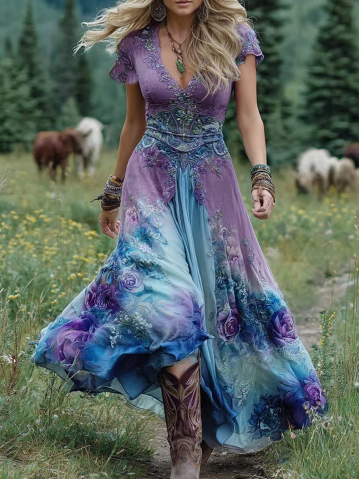Marcina – Elegancka Suknia Maxi w Kwiatowych Odcieniach