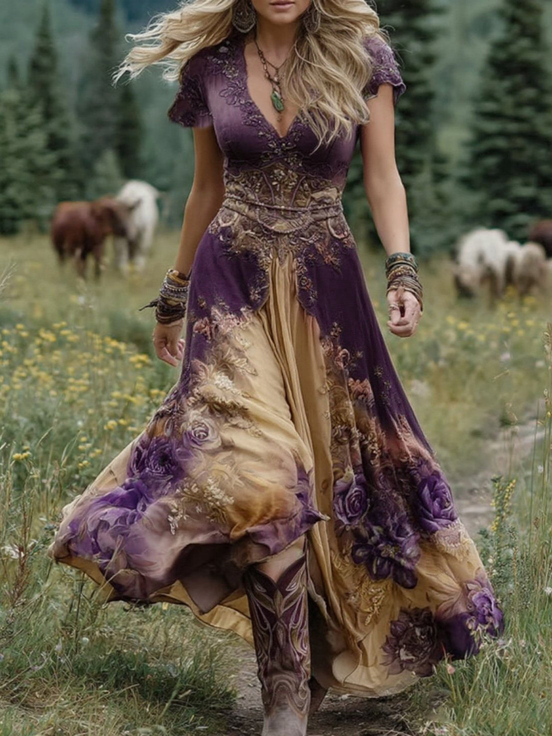 Marcina – Elegancka Suknia Maxi w Kwiatowych Odcieniach