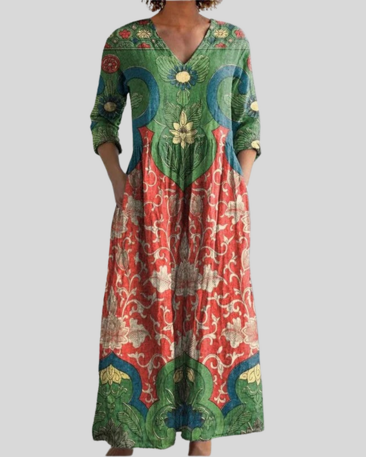 Bernadine – Sukienka Maxi w Stylu Vintage w Kwiatowy Wzór