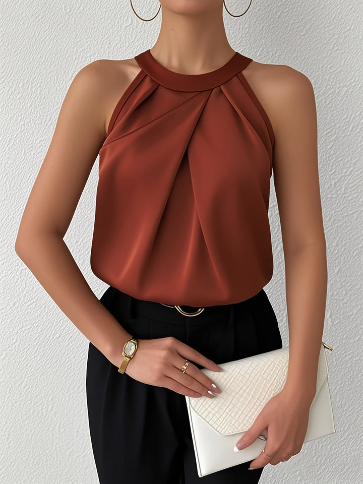 Cerys – Elegancka Bluzka Bez Rękawów Z Poliestru