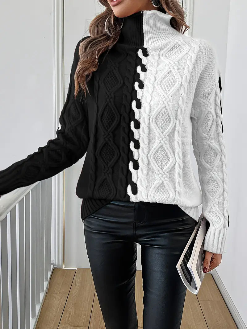 Leovia – Elegancki Sweter w Paski z Wysokim Kołnierzem