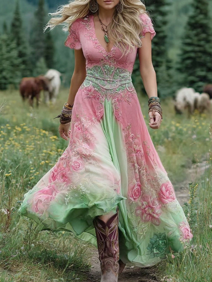 Marcina – Elegancka Suknia Maxi w Kwiatowych Odcieniach