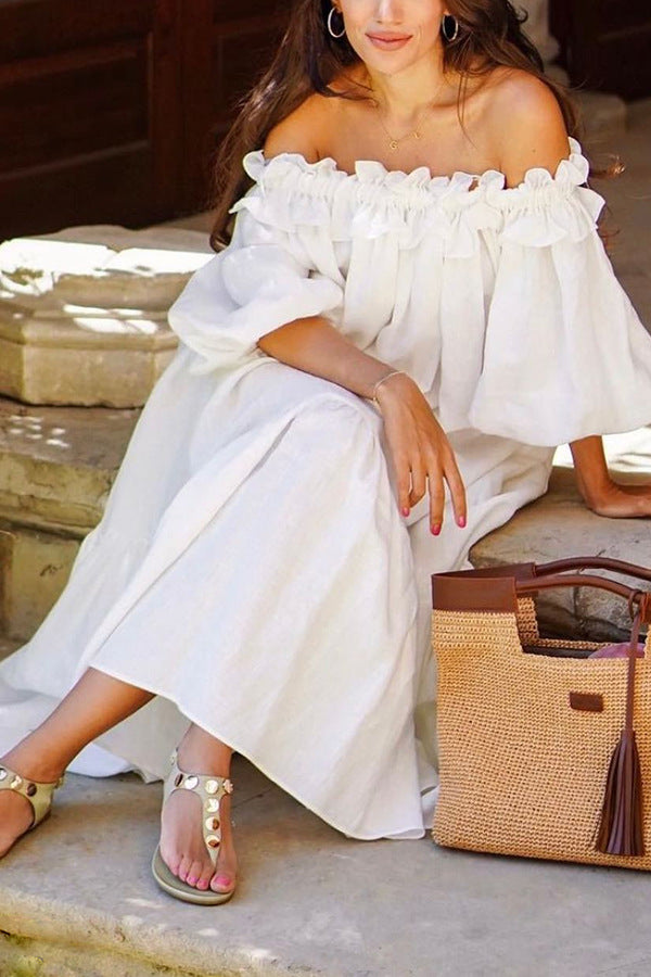Francisca - Elegancka letnia sukienka z odkrytymi ramionami