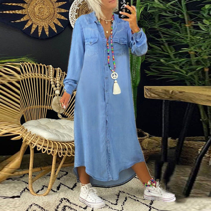 Dorota – Sukienka z Długim Rękawem z Dżinsu