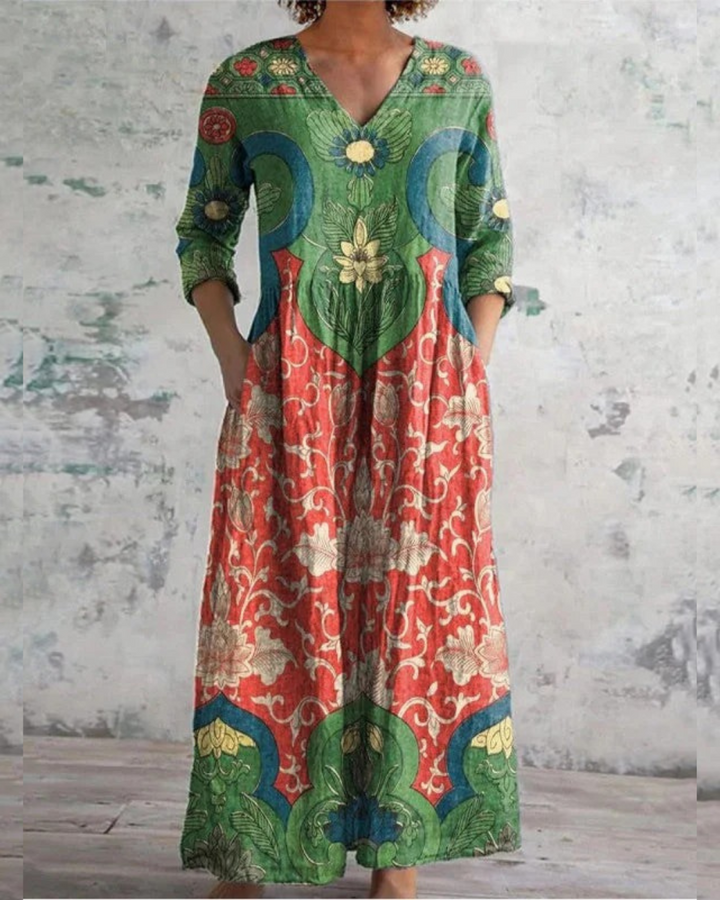 Bernadine – Sukienka Maxi w Stylu Vintage w Kwiatowy Wzór