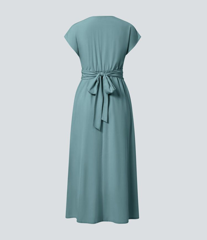 Wilhelmine – Elegancka Sukienka Kopertowa z Wysokim Stanem