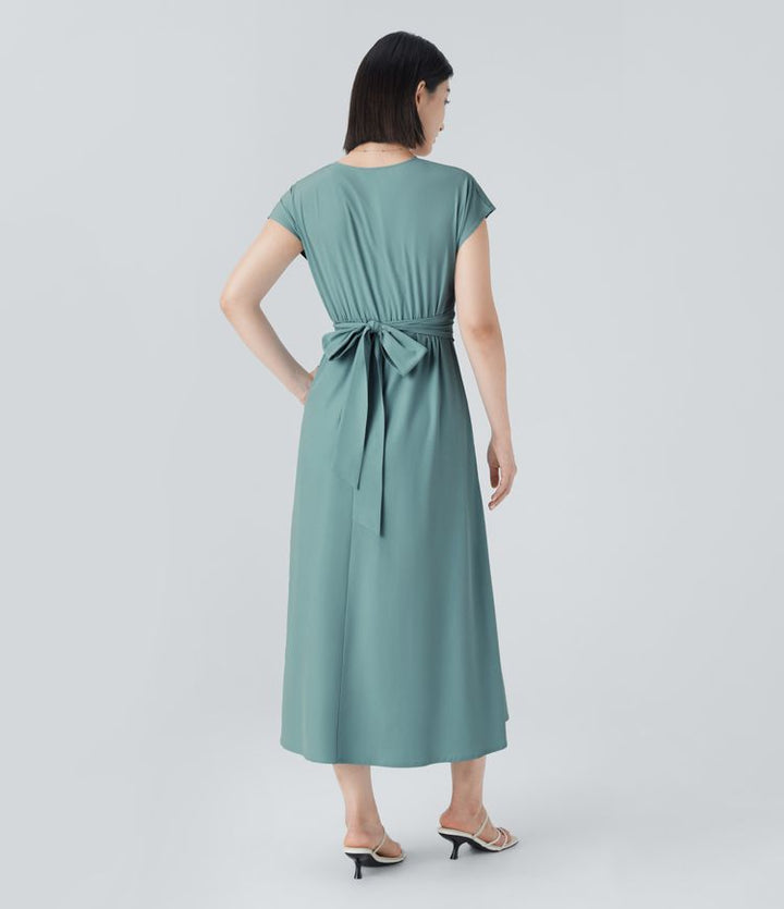 Wilhelmine – Elegancka Sukienka Kopertowa z Wysokim Stanem
