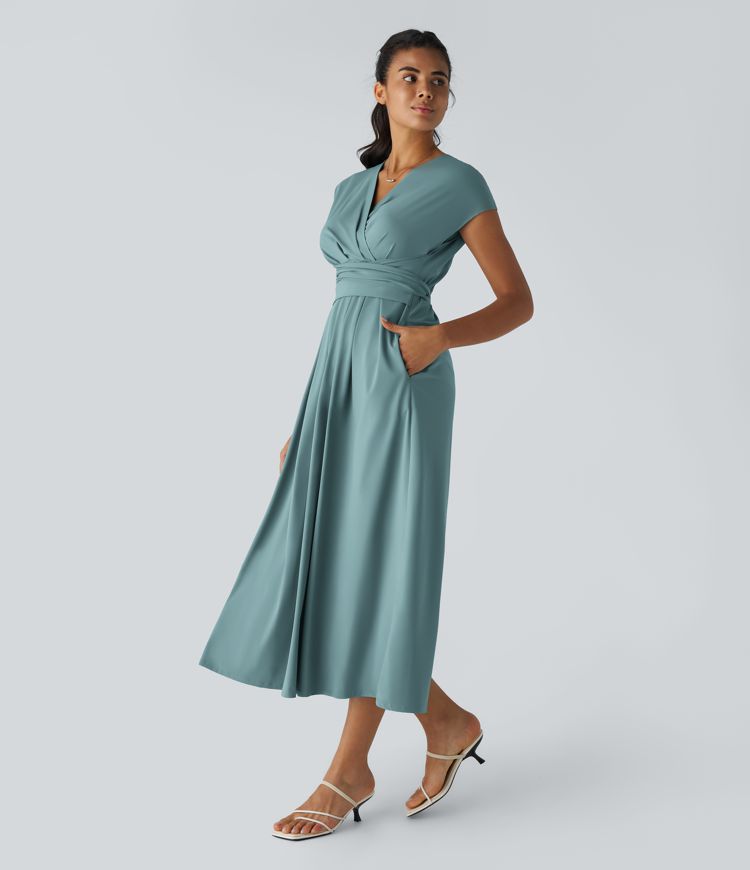 Wilhelmine – Elegancka Sukienka Kopertowa z Wysokim Stanem