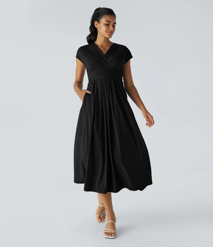 Wilhelmine – Elegancka Sukienka Kopertowa z Wysokim Stanem
