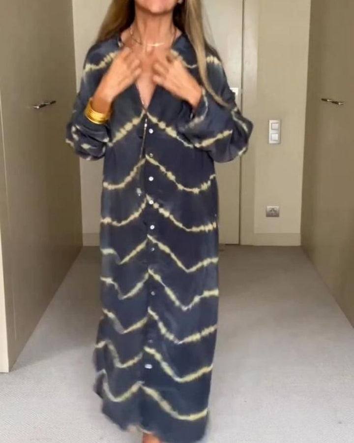 Suchitra - Sukienka w Paski w Stylu Boho z Długim Rękawem