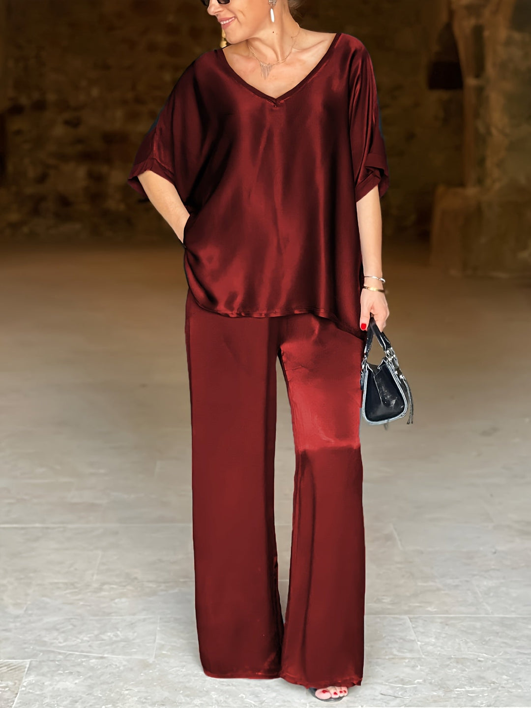 Ashlee - Elegancki Dwuczęściowy Zestaw Z Krótkim Rękawem