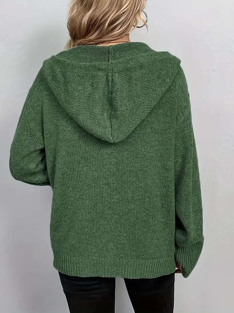 Suthida – Elegancki Sweter z Długim Rękawem Kapturem i Guzikami