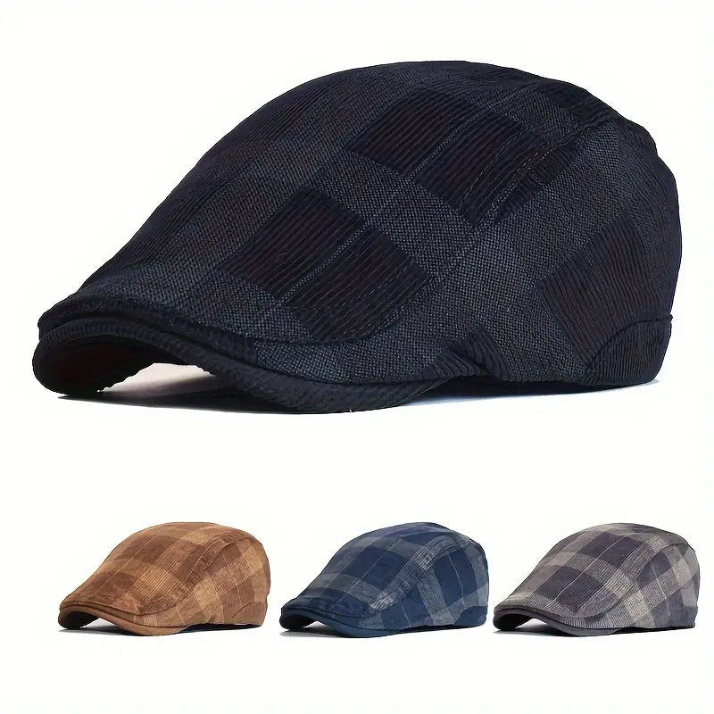 Enriko – Czapka Beretka z Bawełny w Stylu Vintage w Kratę
