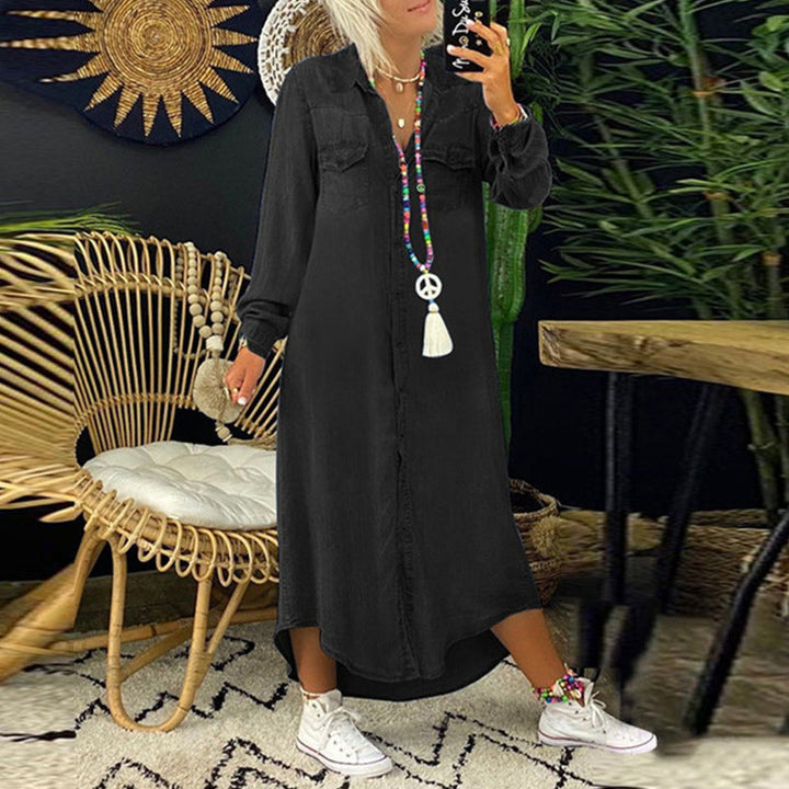 Dorota – Sukienka z Długim Rękawem z Dżinsu
