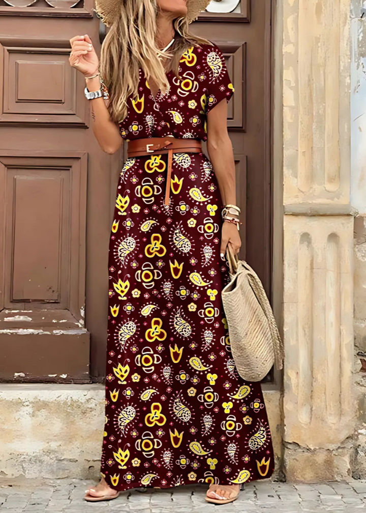 Briony – Elegancka Sukienka Z Długim Paskiem I Wzorem W Paisley