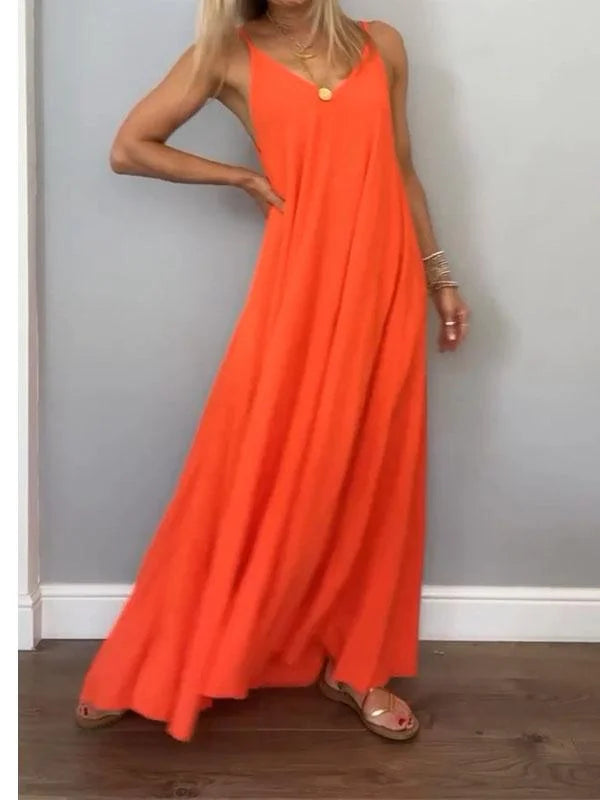Jolanta – Stylowa Sukienka z Bawełny i Lnu z Dekoltem w Serek