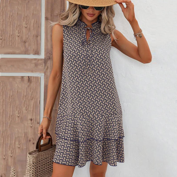 Lenora – Swobodna Sukienka Mini w Stylu Boho z Nadrukiem i Falbanami