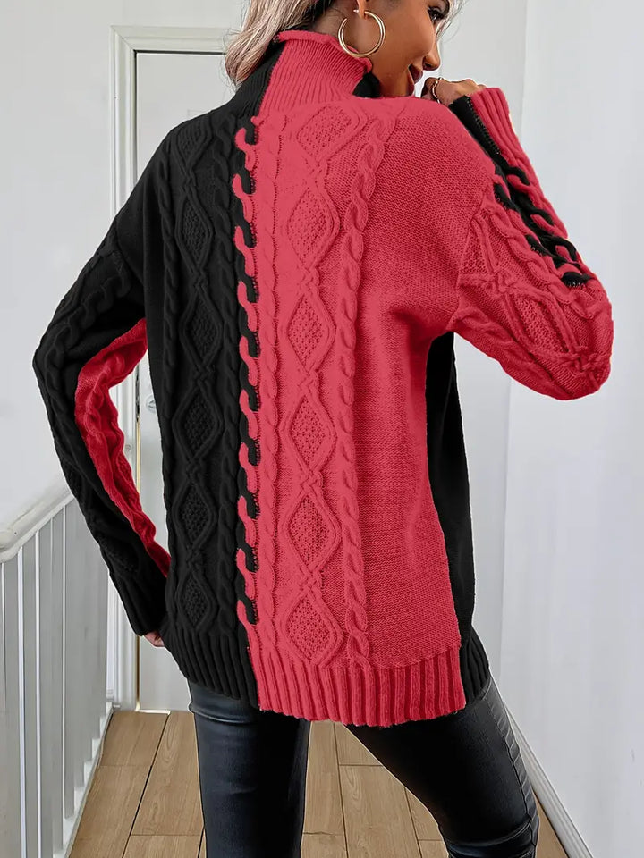 Leovia – Elegancki Sweter w Paski z Wysokim Kołnierzem