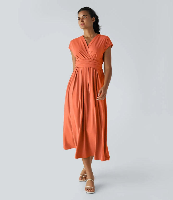 Wilhelmine – Elegancka Sukienka Kopertowa z Wysokim Stanem