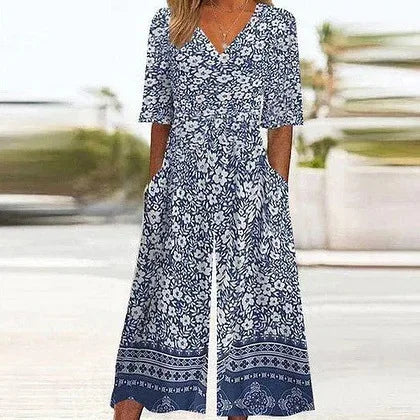 Nerina – Kombinezon w Stylu Vintage Boho z Kwiatowym Nadrukiem