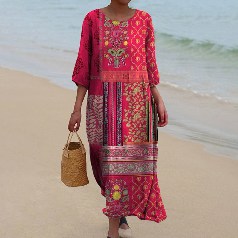 Ustinya – Elegancka Luźna Sukienka Maxi w Stylu Boho
