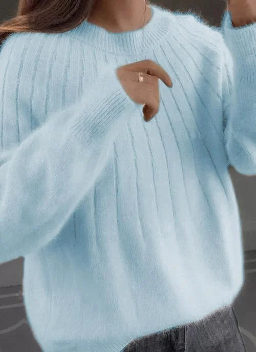 Shereen - Puszysty Sweter z Okrągłym Dekoltem