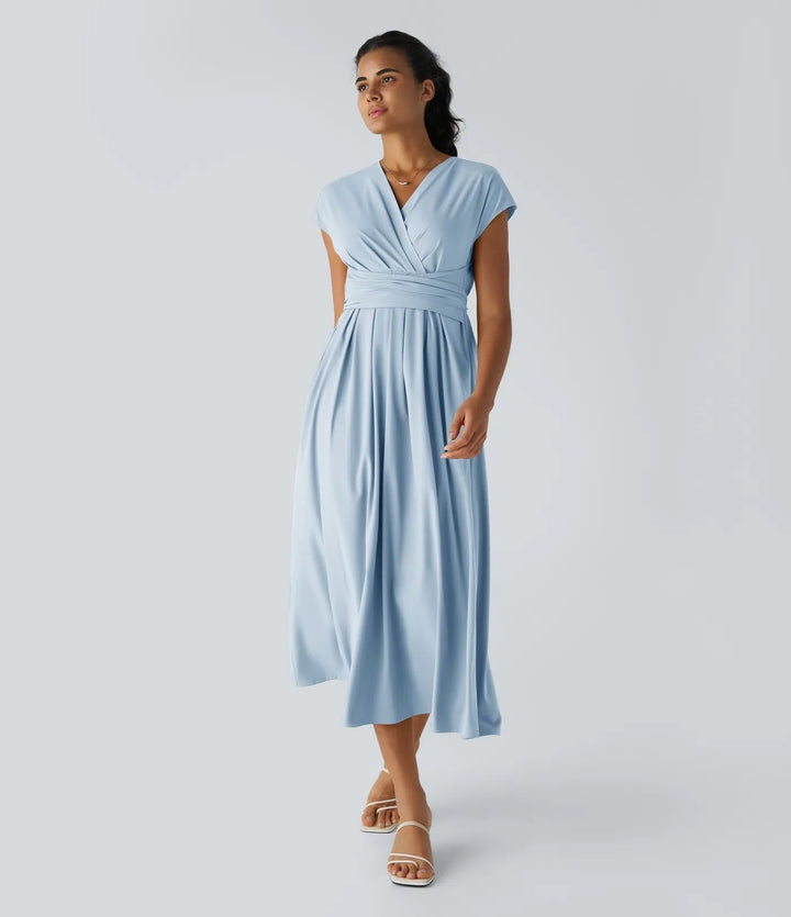 Wilhelmine – Elegancka Sukienka Kopertowa z Wysokim Stanem