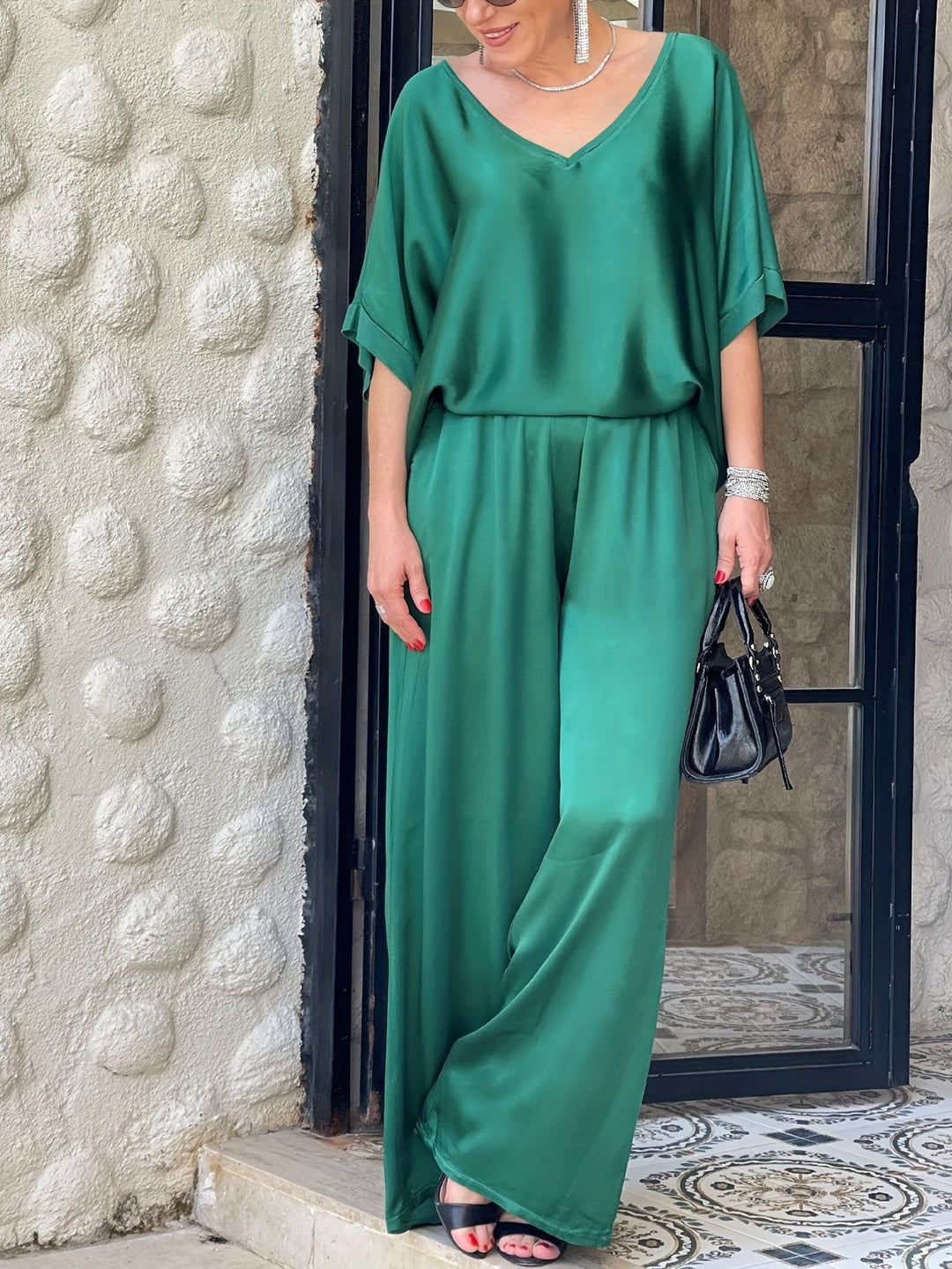 Ashlee - Elegancki Dwuczęściowy Zestaw Z Krótkim Rękawem