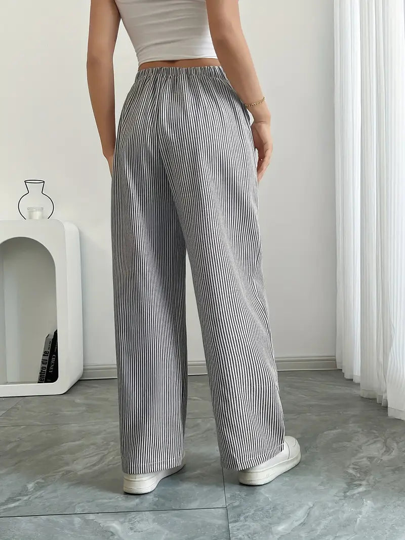 Alina – Eleganckie Spodnie w Paski z Kieszeniami