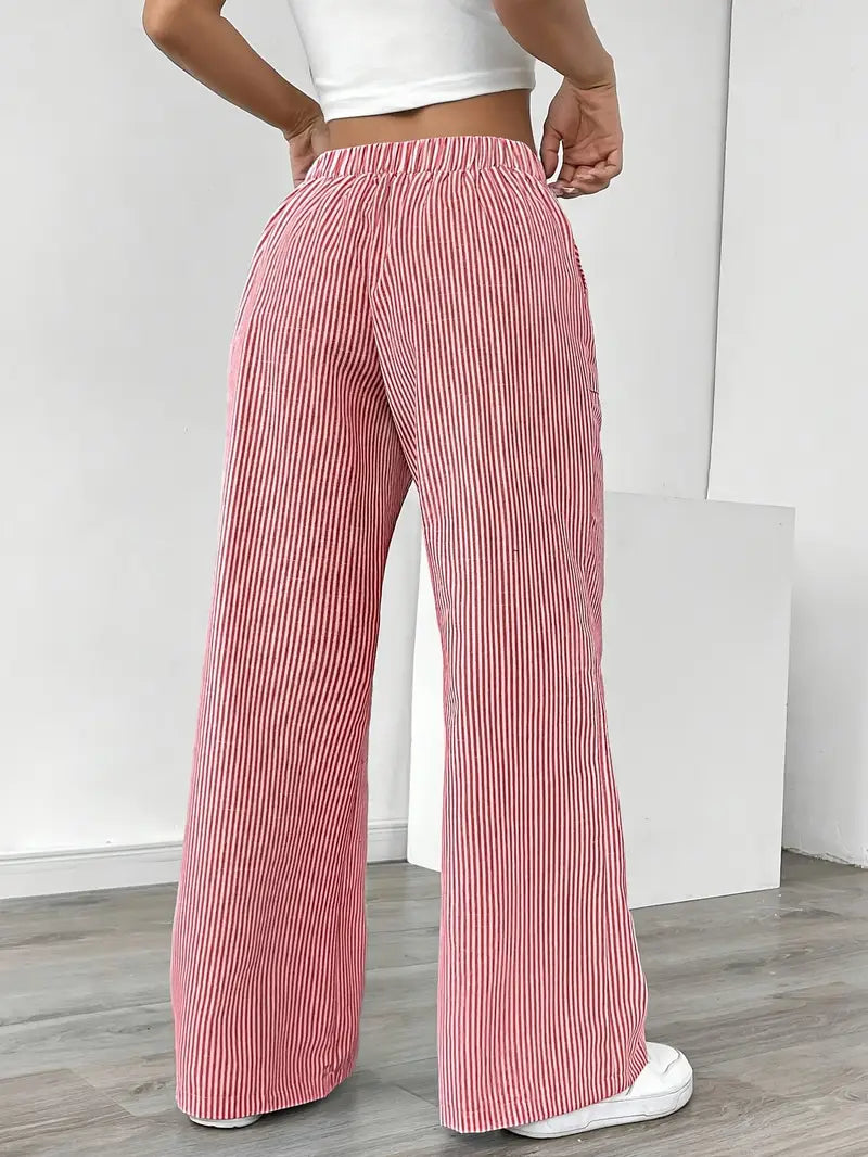 Alina – Eleganckie Spodnie w Paski z Kieszeniami