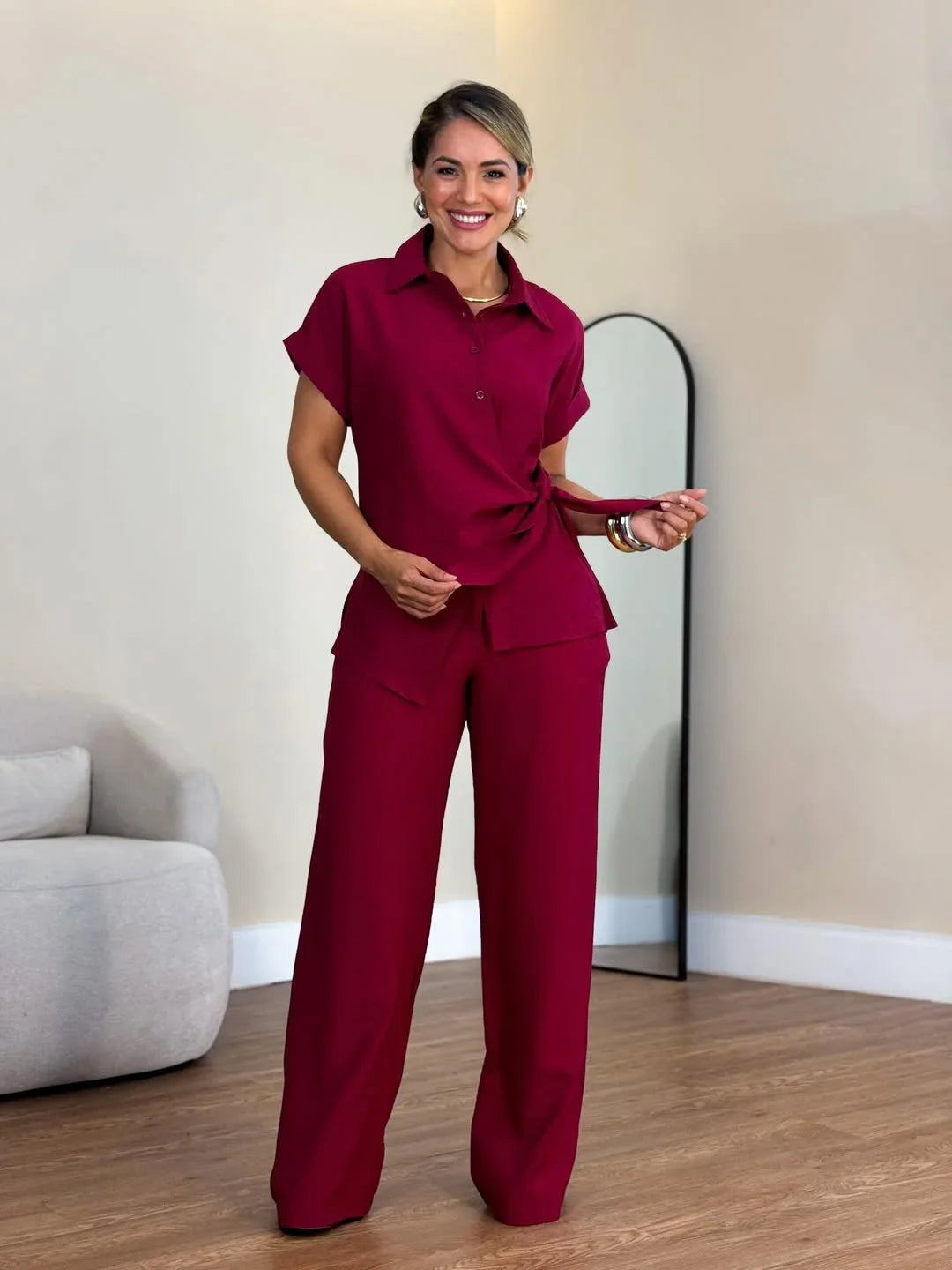 Lorie – Elegancki Dwuczęściowy Zestaw z Wiązaniem z Przodu