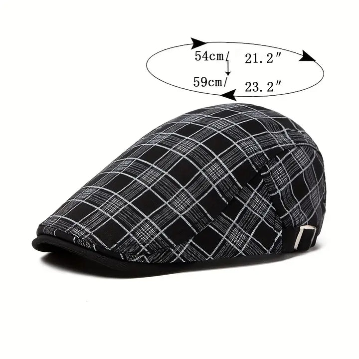 Zared – Regulowana Czapka Beret w Stylu Vintage w Kratę