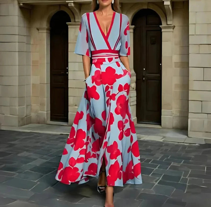Lianne – Elegancka Sukienka Kopertowa w Kwiatowy Wzór