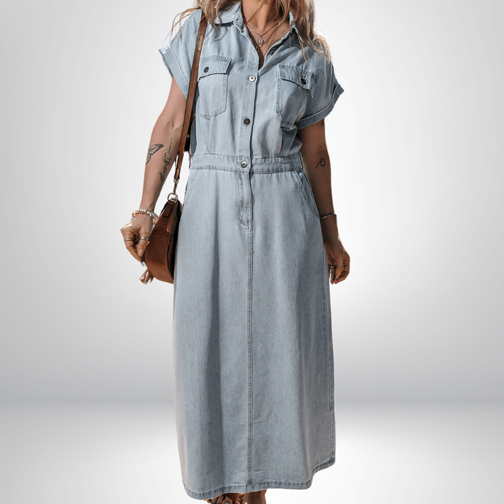 Brygida – Elegancka Sukienka Jeansowa