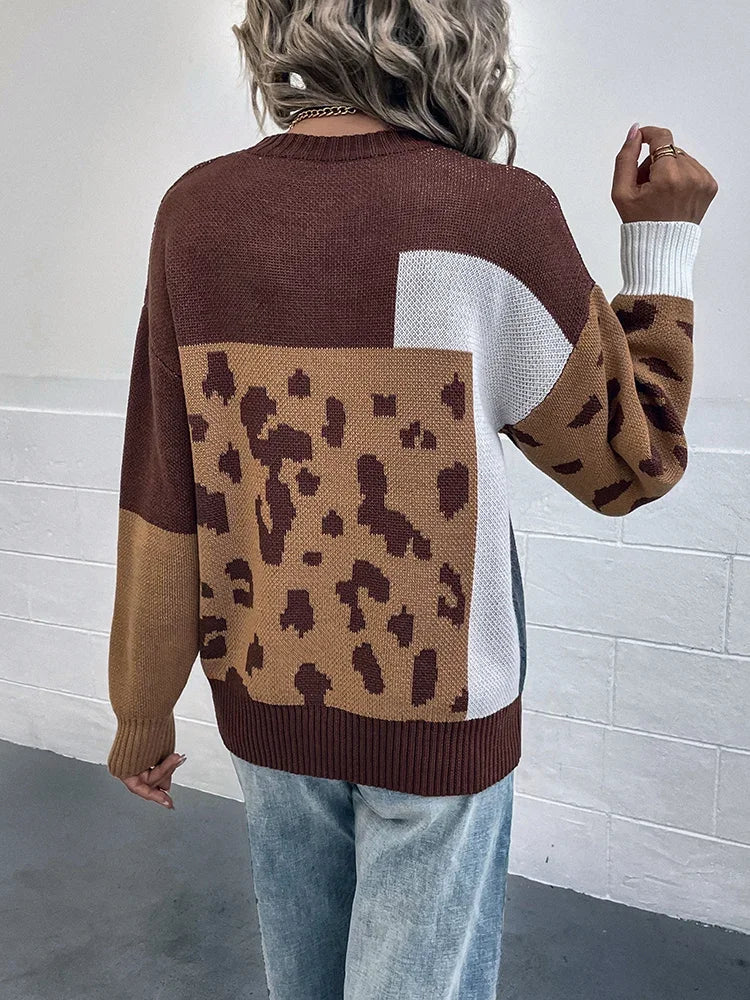 Irmgard – Sweter w Stylu Vintage z Naszywkami w Panterkę