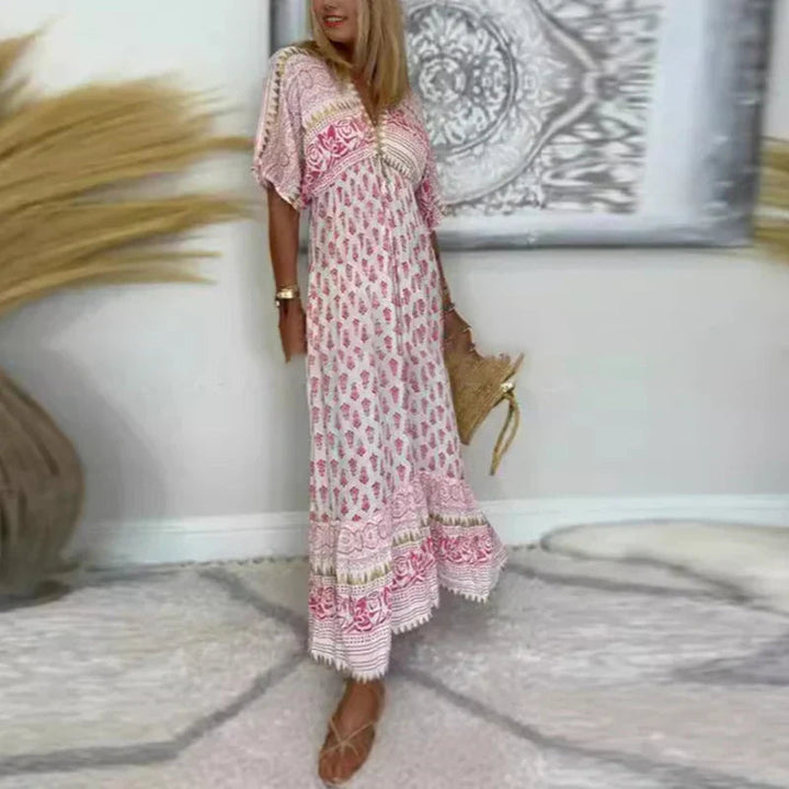 Krista – Sukienka Maxi w Stylu Boho z Nadrukiem