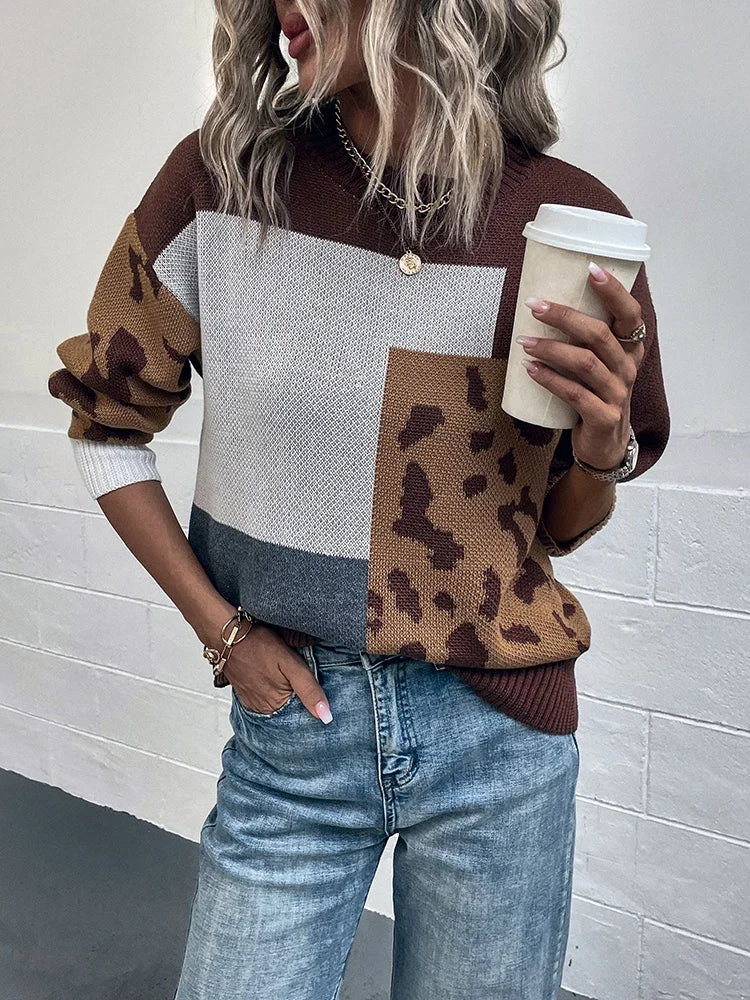 Irmgard – Sweter w Stylu Vintage z Naszywkami w Panterkę