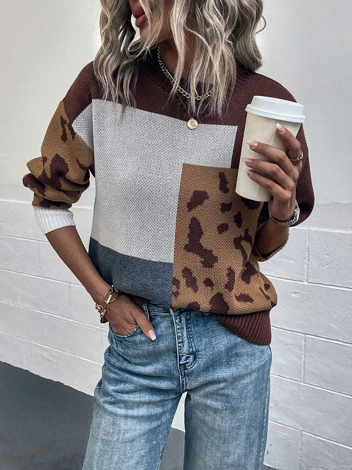 Irmgard – Sweter w Stylu Vintage z Naszywkami w Panterkę