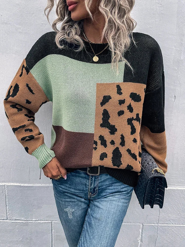 Irmgard – Sweter w Stylu Vintage z Naszywkami w Panterkę