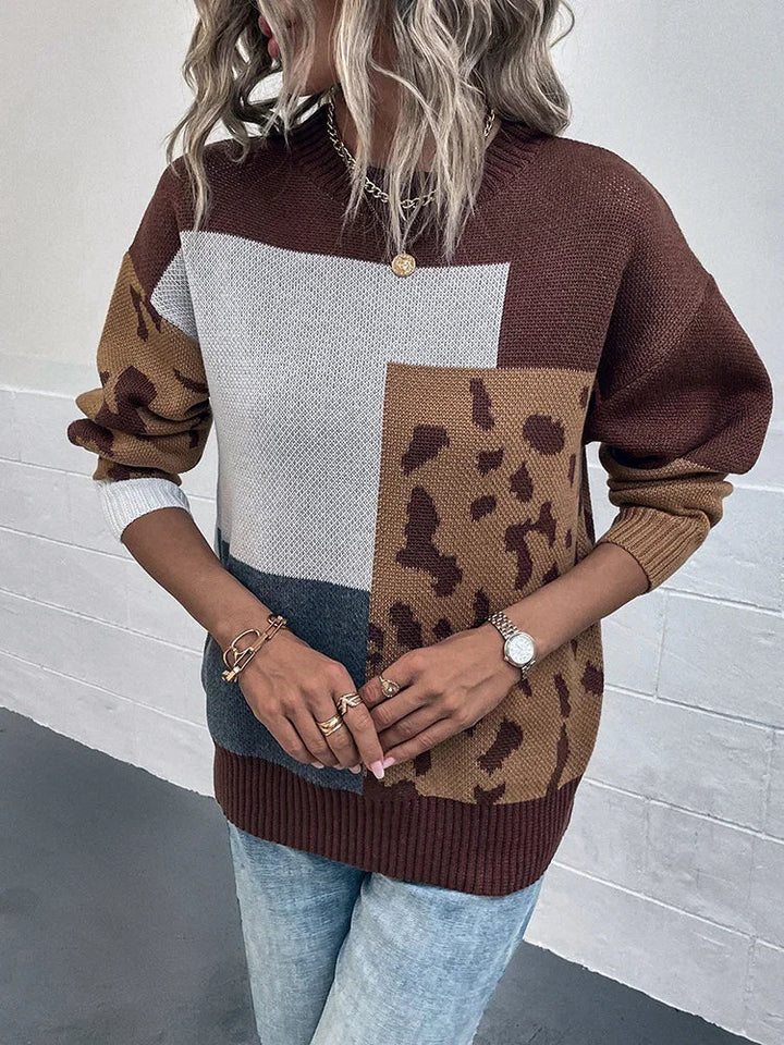 Irmgard – Sweter w Stylu Vintage z Naszywkami w Panterkę
